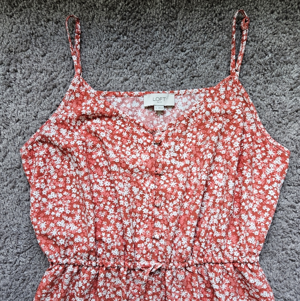 💋 LOFT Red Floral Button-Front Cami Dress
